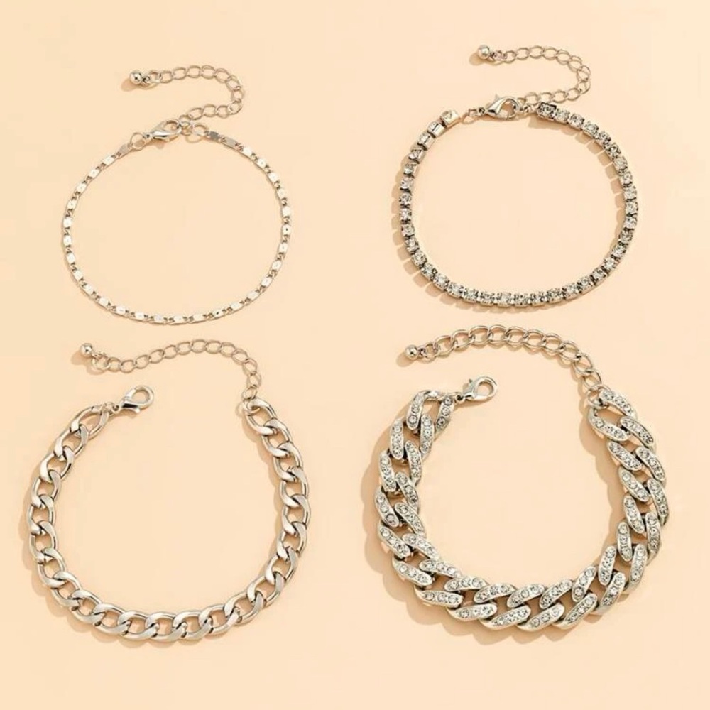 Silver Chunky Bracelet Set with Rhinestones - Picture 6 of 11